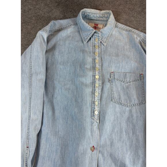 Vintage Levis Jeans White Tab Western Shirt Women Large Chambray Workwear Casual - Picture 2 of 7